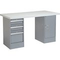 Global Equipment 72 x 30 Pedestal Workbench 3 Drawer   1 Cabinet, Laminate Square Edge Gray 607643